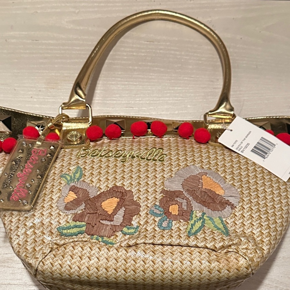 Betsey Johnson Gold and Tan Floral Shoulder Bag